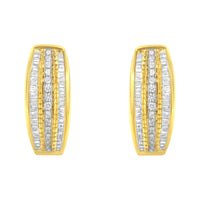 10K Yellow Gold 3/4 Cttw Pave and Channel Set Diamond Triple Row Modern Hoop Earrings (I-J Color, I2-I3 Clarity)
