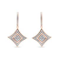 10K Rose Gold Plated Sterling Silver Round Cut Diamond Cushion Dangle Earrings (0.04 cttw, H-I Color, I2-I3 Clarity)
