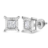 .925 Sterling Silver 1.0 Cttw Miracle Set Princess-cut Diamond Solitaire Stud Earrings (H-I Color, I2-I3 Clarity)