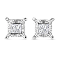 .925 Sterling Silver 1.0 Cttw Miracle Set Princess-cut Diamond Solitaire Stud Earrings (H-I Color, I2-I3 Clarity)