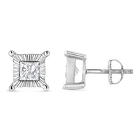 .925 Sterling Silver 1.0 Cttw Miracle Set Princess-cut Diamond Solitaire Stud Earrings (H-I Color, I2-I3 Clarity)