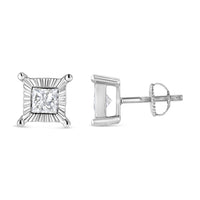 .925 Sterling Silver 1.0 Cttw Miracle Set Princess-cut Diamond Solitaire Stud Earrings (H-I Color, I2-I3 Clarity)