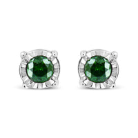Sterling Silver Rose Cut Treated Green Diamond Solitaire Stud Earrings (0.25 cttw, Green Color, I2-I3 Clarity)