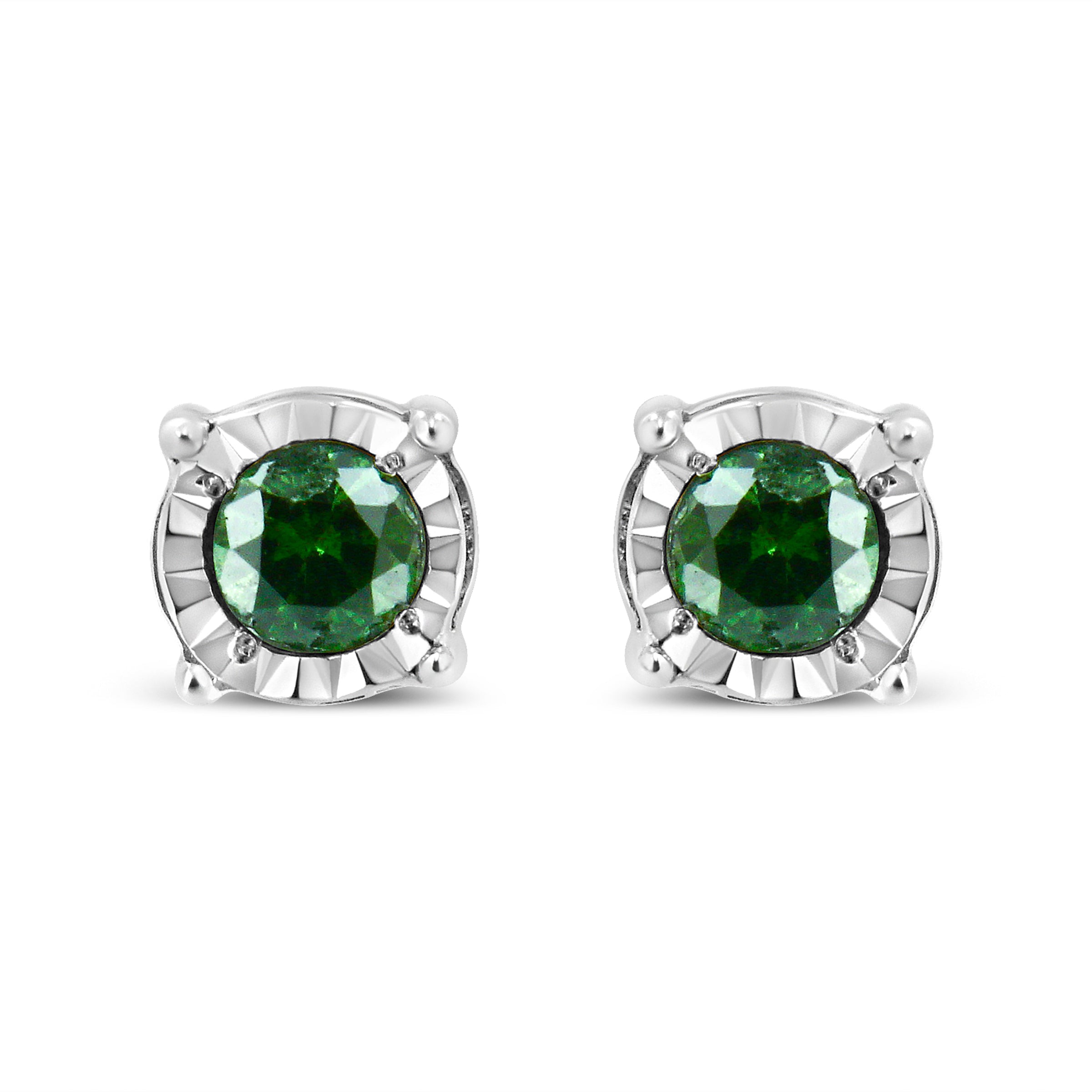 Sterling Silver Rose Cut Treated Green Diamond Solitaire Stud Earrings (0.25 cttw, Green Color, I2-I3 Clarity)