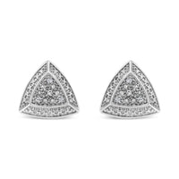 .925 Sterling Silver Diamond-Accented Trillion Shaped 4-Stone Halo-Style Stud Earrings (H-I Color, I2-I3 Clarity)