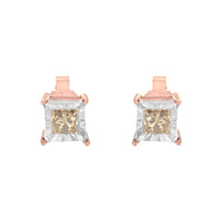 14K Rose Gold Plated Two-Tone .925 Sterling Silver 1/2 Cttw Princess-Cut Square Diamond Solitaire Miracle-Plate Stud Earrings (K-L Color, I2-I3 Clarity)