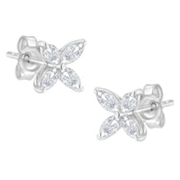 14K White Gold 1/2 Cttw Marquise Diamond 8 Stone Floral Leaf Stud Earrings (H-I Color, SI1-SI2 Clarity)