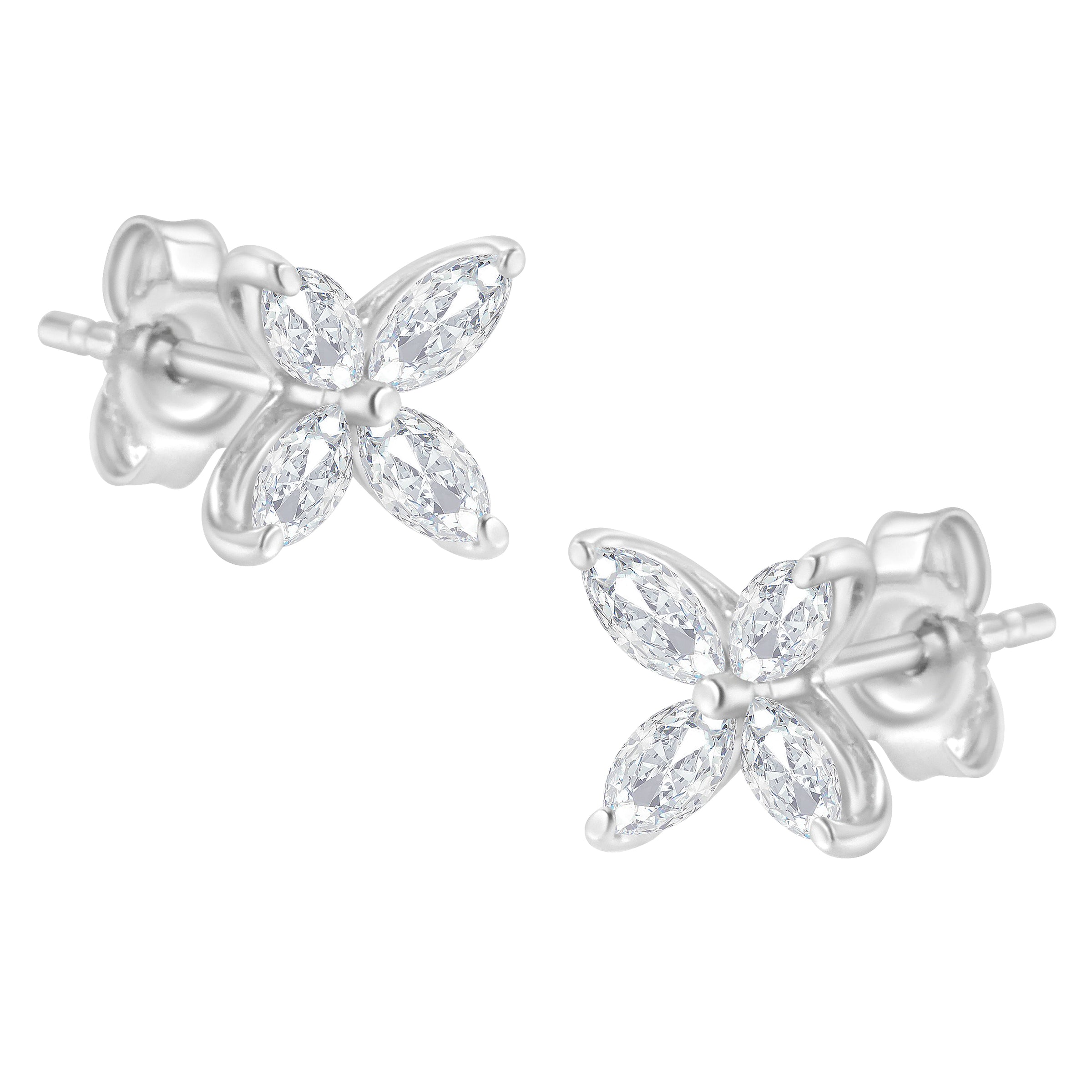 14K White Gold 1/2 Cttw Marquise Diamond 8 Stone Floral Leaf Stud Earrings (H-I Color, SI1-SI2 Clarity)