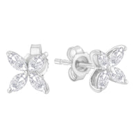 14K White Gold 1/2 Cttw Marquise Diamond 8 Stone Floral Leaf Stud Earrings (H-I Color, SI1-SI2 Clarity)