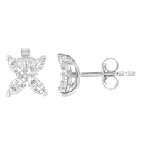 14K White Gold 1/2 Cttw Marquise Diamond 8 Stone Floral Leaf Stud Earrings (H-I Color, SI1-SI2 Clarity)