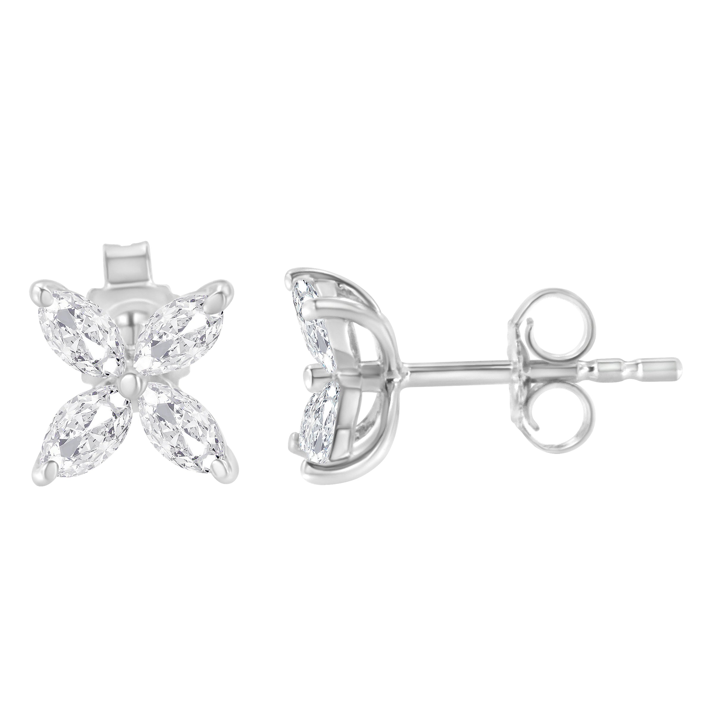 14K White Gold 1/2 Cttw Marquise Diamond 8 Stone Floral Leaf Stud Earrings (H-I Color, SI1-SI2 Clarity)