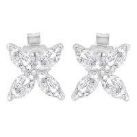 14K White Gold 1/2 Cttw Marquise Diamond 8 Stone Floral Leaf Stud Earrings (H-I Color, SI1-SI2 Clarity)
