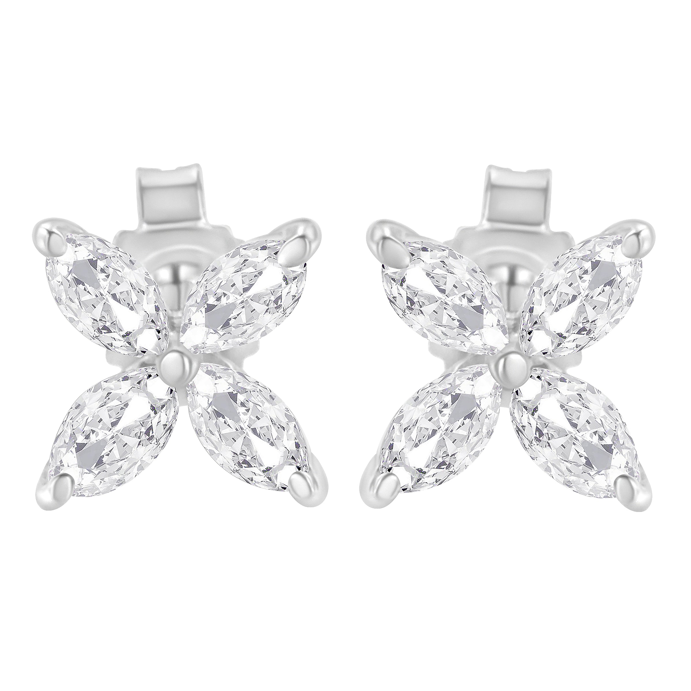 14K White Gold 1/2 Cttw Marquise Diamond 8 Stone Floral Leaf Stud Earrings (H-I Color, SI1-SI2 Clarity)