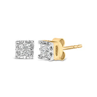 10k Yellow Gold Princess Diamond Quad Stud Earrings (1/4 cttw, J-K Color, I2-I3 Clarity)