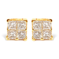 10K Yellow Gold 3/4 Cttw Invisible Set Princess-Cut Diamond Composite Square Stud Earrings (I-J Color, I2-I3 Clarity)