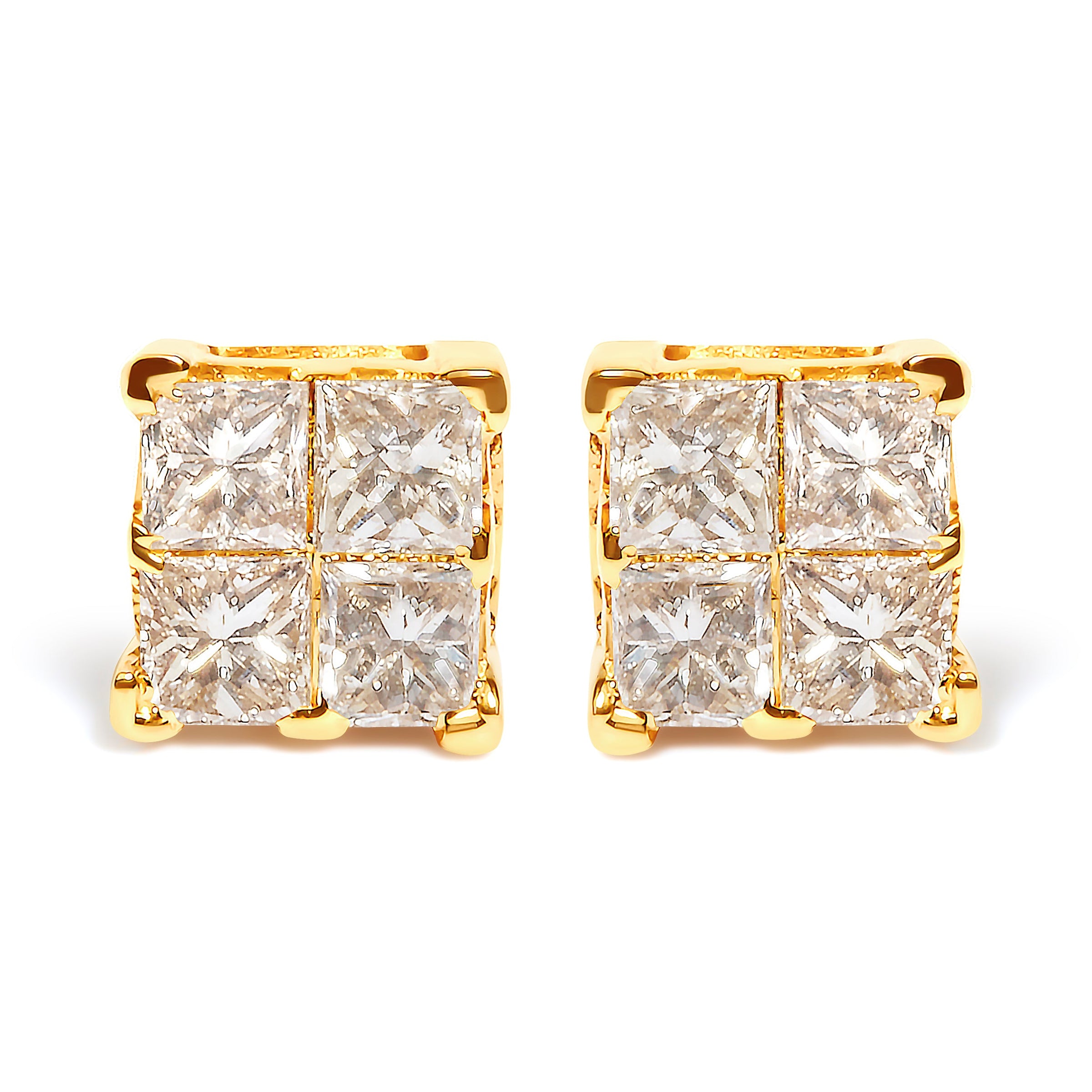 10K Yellow Gold 3/4 Cttw Invisible Set Princess-Cut Diamond Composite Square Stud Earrings (I-J Color, I2-I3 Clarity)