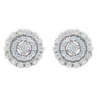 10KT White Gold 1/2 cttw Double Halo Brilliant Round-Cut Diamond Stud Earrings (I-J Clarity, I2-I3 Color)