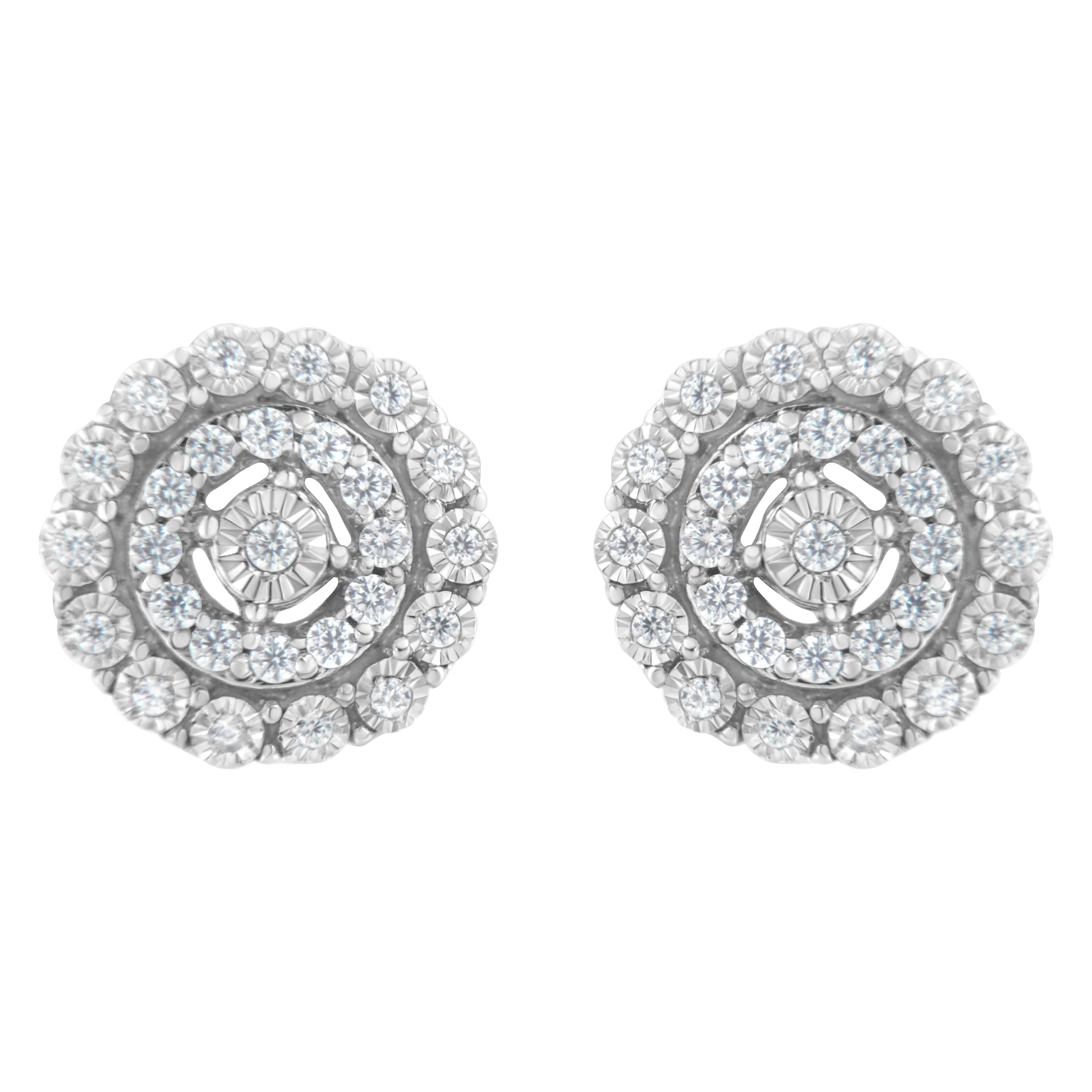 10KT White Gold 1/2 cttw Double Halo Brilliant Round-Cut Diamond Stud Earrings (I-J Clarity, I2-I3 Color)