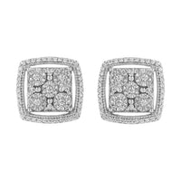 .925 Sterling Silver 3/8 Cttw Miracle Set Round Diamond Double Halo Cluster Earrings (I-J Color, I2-I3 Clarity)