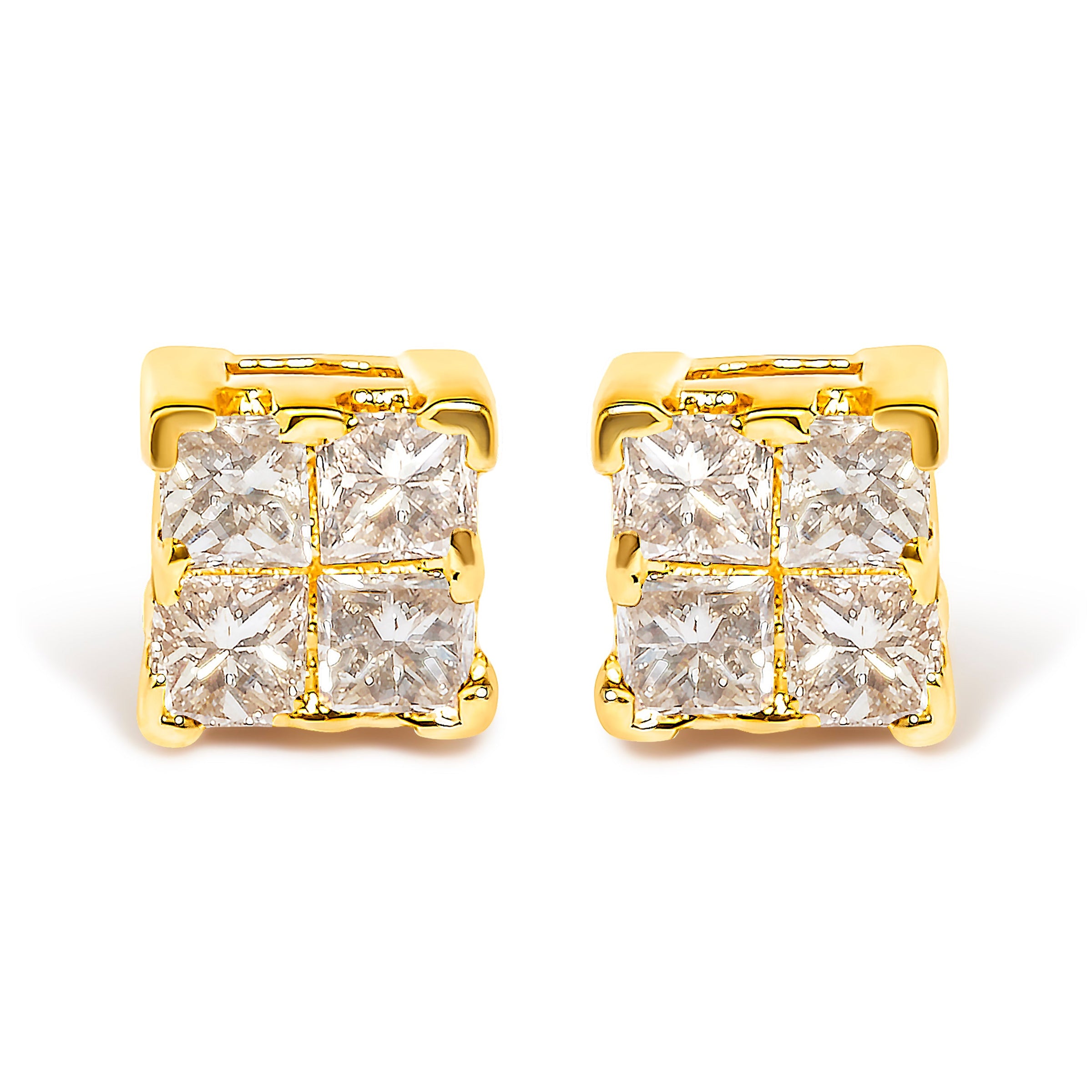 10KT Yellow Gold Princess Diamond Stud Earring (1/4 cttw, J-K Color, I1-I2 Clarity)