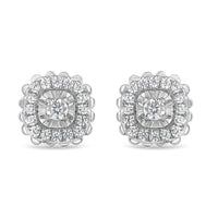 .925 Sterling Silver 1/2 Cttw Round-Cut Diamond Halo Cluster Stud Earring (I-J Color, I2-I3 Clarity)