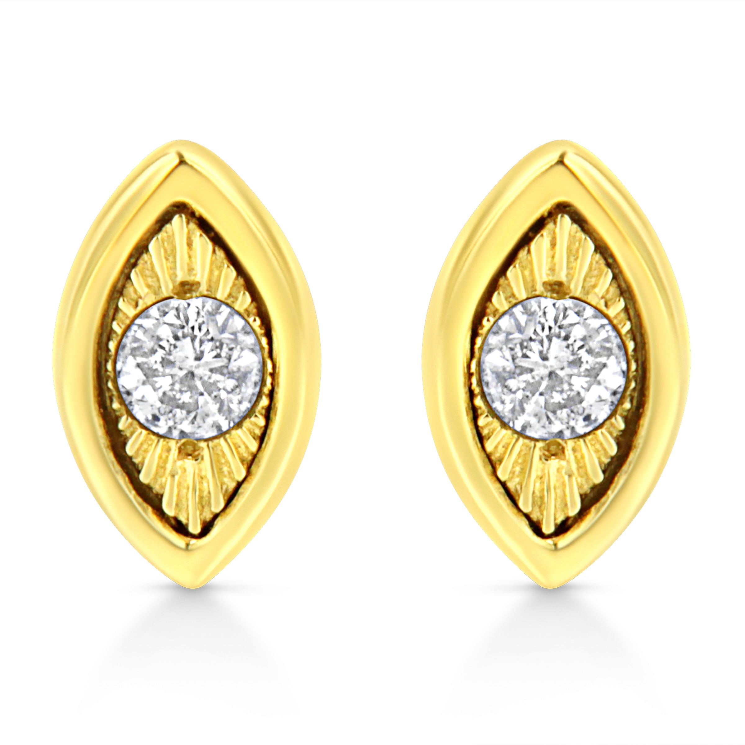 10K Yellow Gold Plated .925 Sterling Silver 1/10 Cttw Miracle-Set Diamond Circle Shape Stud Earrings (K-L Color, I2-I3 Clarity)