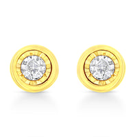 10K Yellow Gold Plated .925 Sterling Silver 1/10 Cttw Miracle-Set Diamond Circle Shape Stud Earrings (K-L Color, I2-I3 Clarity)
