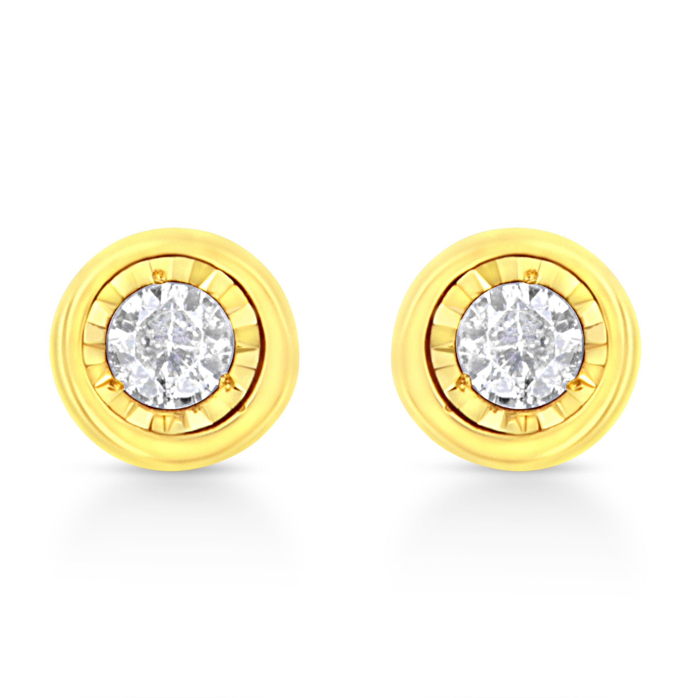 10K Yellow Gold Plated .925 Sterling Silver 1/10 Cttw Miracle-Set Diamond Circle Shape Stud Earrings (K-L Color, I2-I3 Clarity)