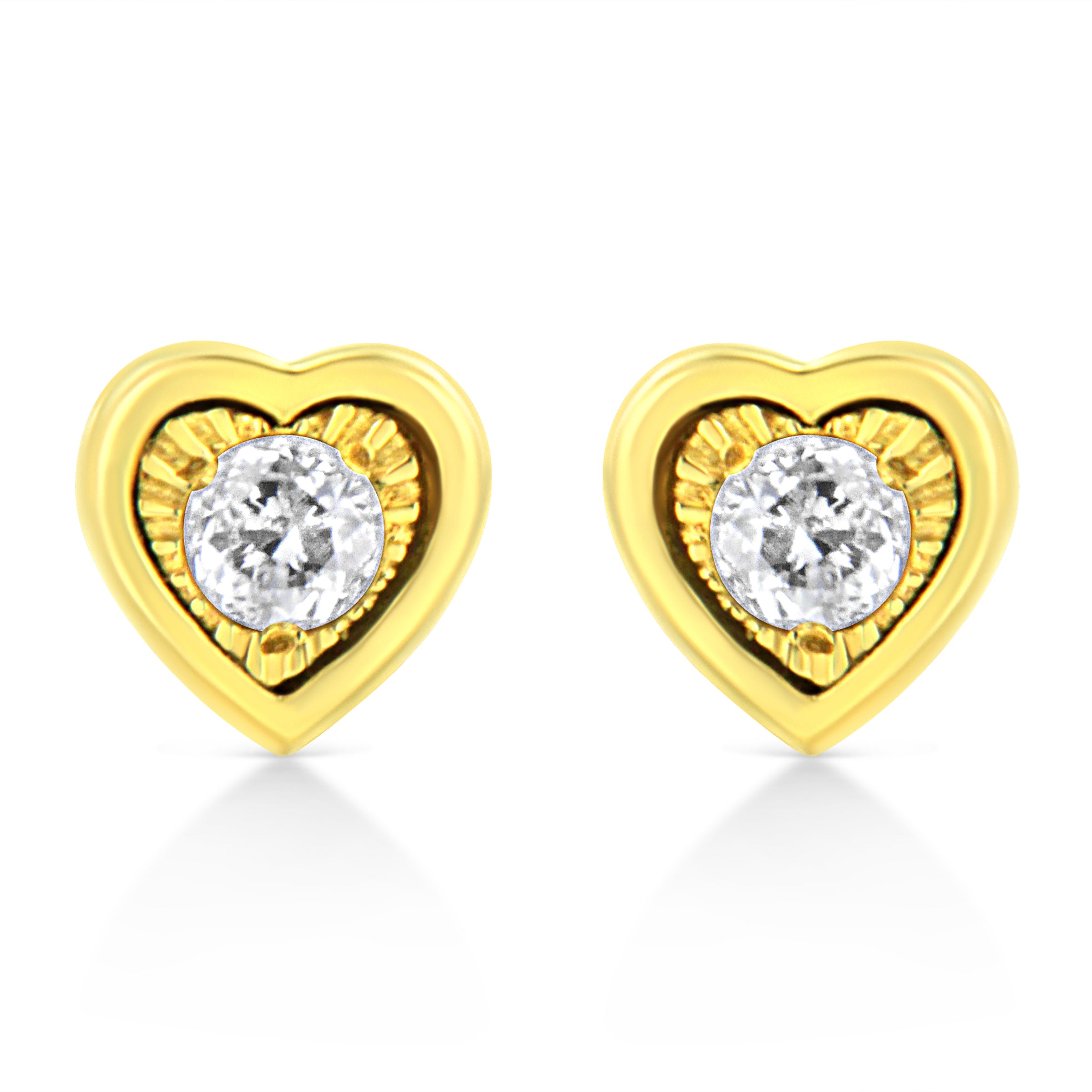 10K Yellow Gold Plated .925 Sterling Silver 1/10 Cttw Miracle-Set Diamond Circle Shape Stud Earrings (K-L Color, I2-I3 Clarity)