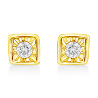 10K Yellow Gold Plated .925 Sterling Silver 1/10 Cttw Miracle-Set Diamond Circle Shape Stud Earrings (K-L Color, I2-I3 Clarity)