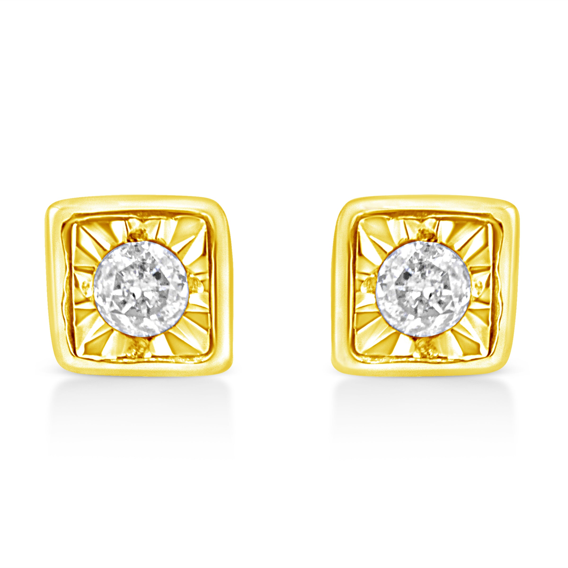 10K Yellow Gold Plated .925 Sterling Silver 1/10 Cttw Miracle-Set Diamond Circle Shape Stud Earrings (K-L Color, I2-I3 Clarity)
