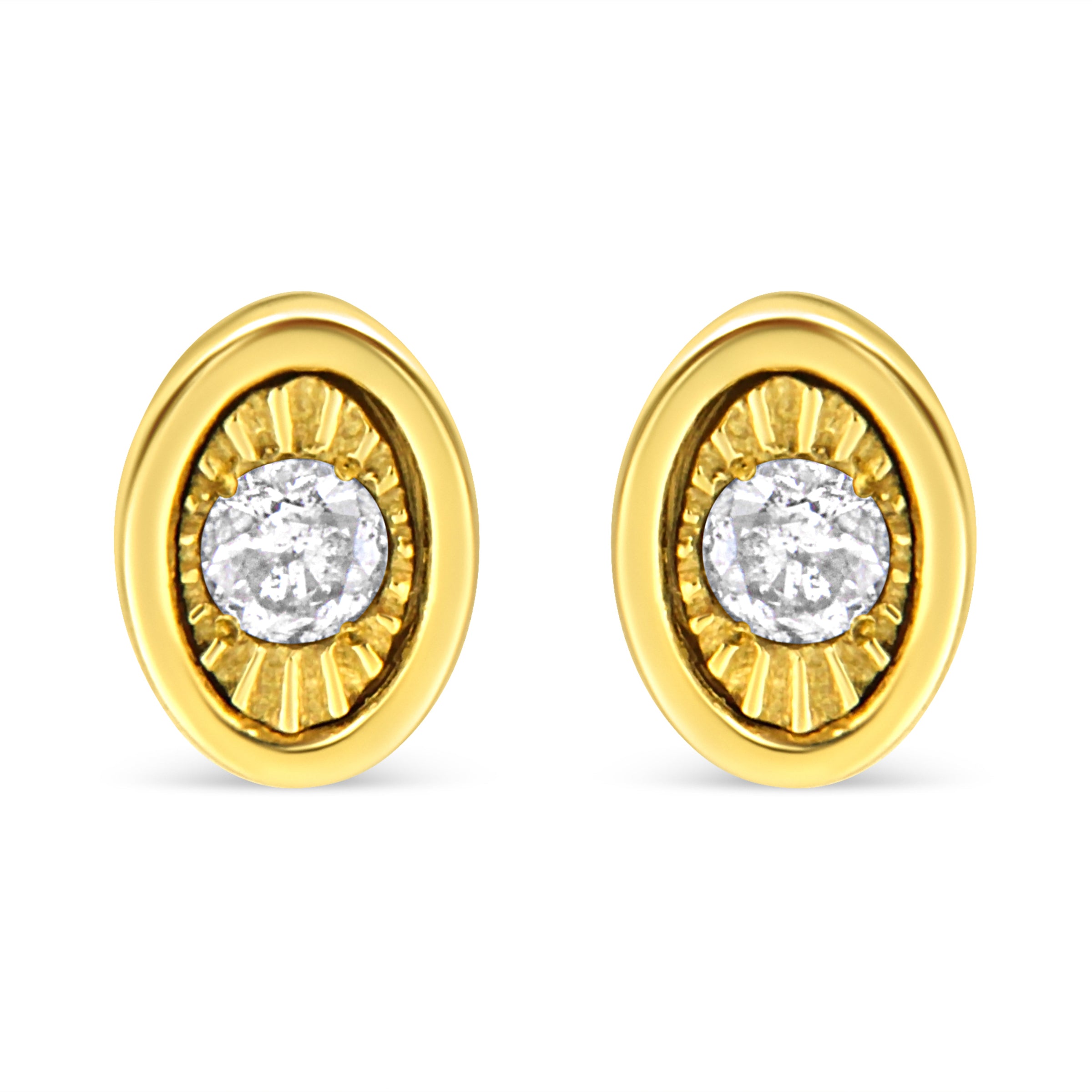 10K Yellow Gold Plated .925 Sterling Silver 1/10 Cttw Miracle-Set Diamond Circle Shape Stud Earrings (K-L Color, I2-I3 Clarity)