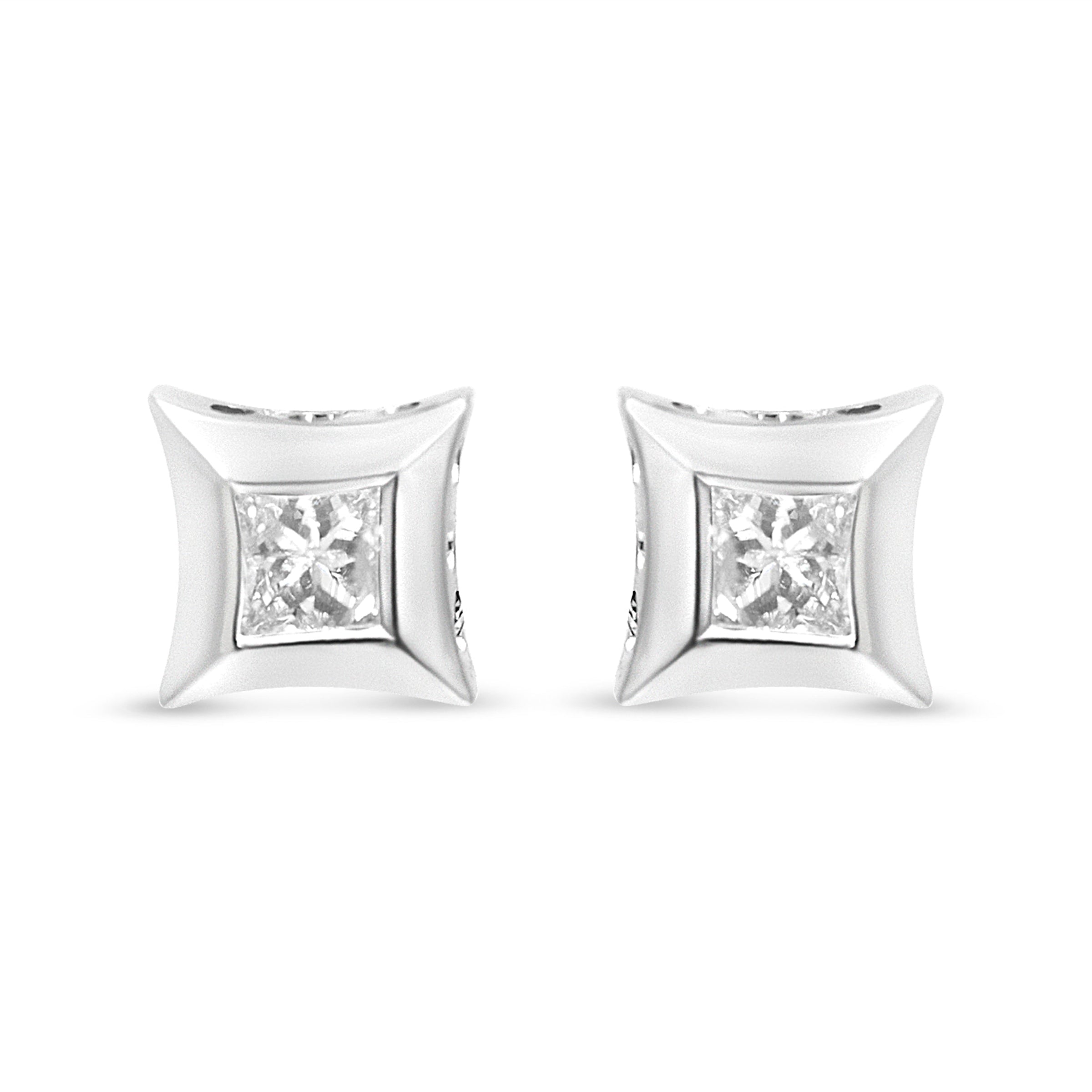 10K White Gold 1/3 Cttw Invisible Set Style Princess-Cut Diamond Stud Earrings (H-I Color, SI2-I1 Clarity)
