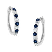 10K White Gold, Â½ Cttw Diamond, & Â½ Cttw Lab-Grown Blue Sapphire Leverback Hoop Earrings (H-I Color, I1-I2 Clarity)