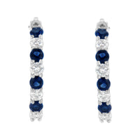 10K White Gold, Â½ Cttw Diamond, & Â½ Cttw Lab-Grown Blue Sapphire Leverback Hoop Earrings (H-I Color, I1-I2 Clarity)