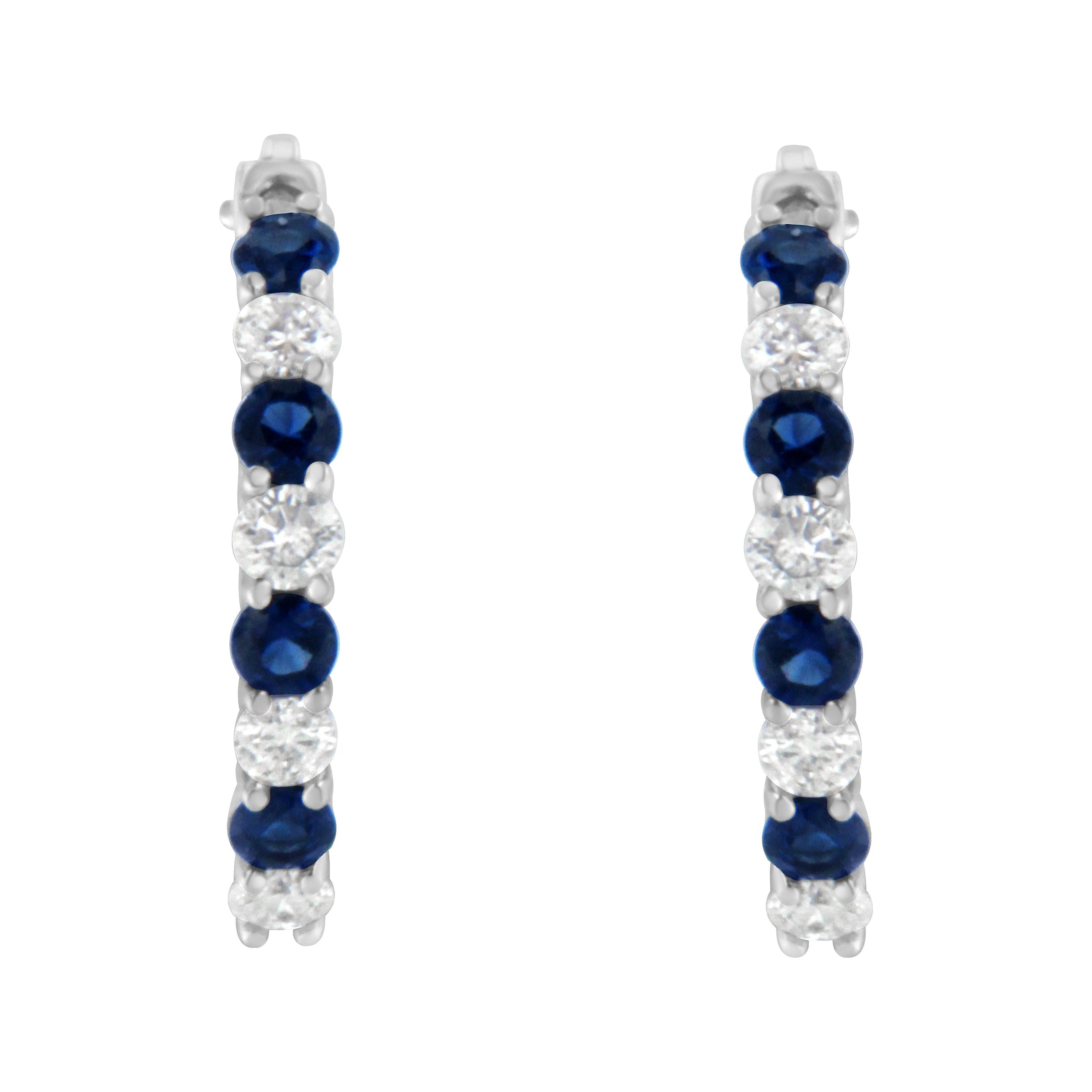 10K White Gold, Â½ Cttw Diamond, & Â½ Cttw Lab-Grown Blue Sapphire Leverback Hoop Earrings (H-I Color, I1-I2 Clarity)