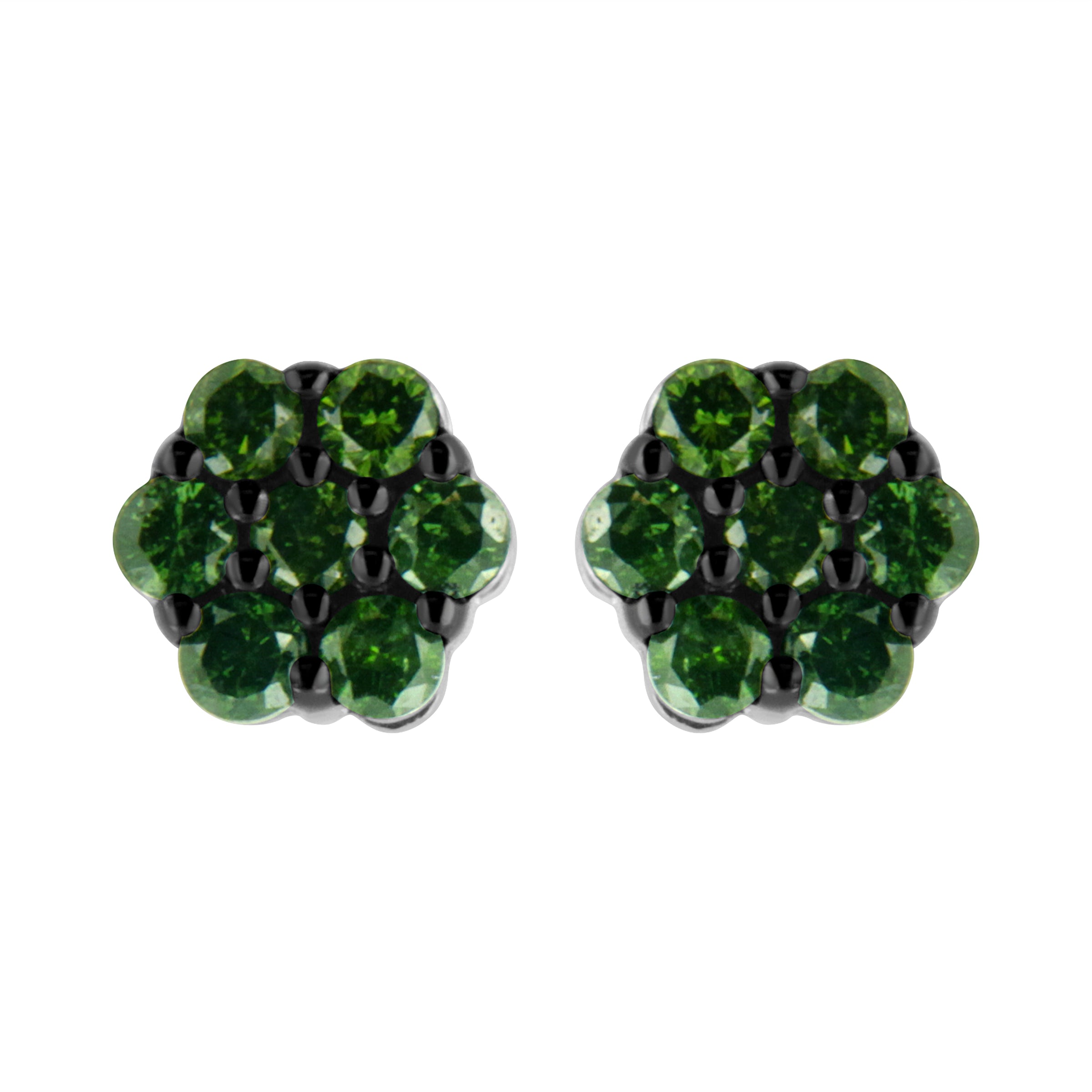 .925 Sterling Silver 1/4 Cttw Treated Yellow Diamond Floral Stud Earrings (Yellow Color, I1-I2 Clarity)