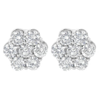 Sterling Silver 2 cttw Floral Composite 7 Stone Diamond Stud Earring (I-J, I1-I2)