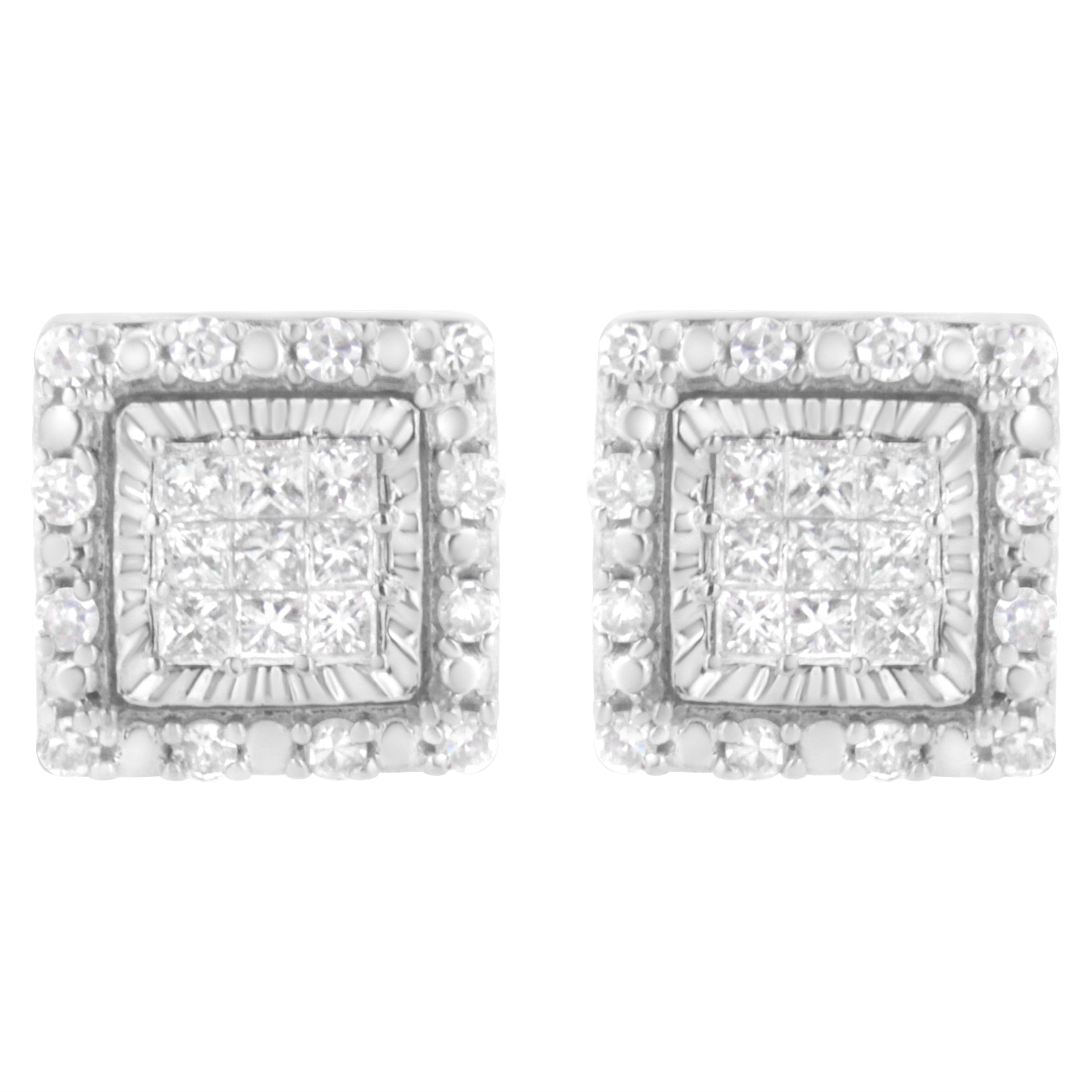 10K White Gold 1/2 cttw Invisible Set Princess-Cut Diamond Square Stud Earring (I-J Color, I1-I2 Clarity)