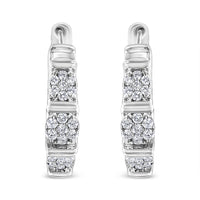 .925 Sterling Silver 1/2 Cttw Lab Grown Round Diamond Floral Cluster Hoop Earrings (F-G Color, SI1-SI2 Clarity)