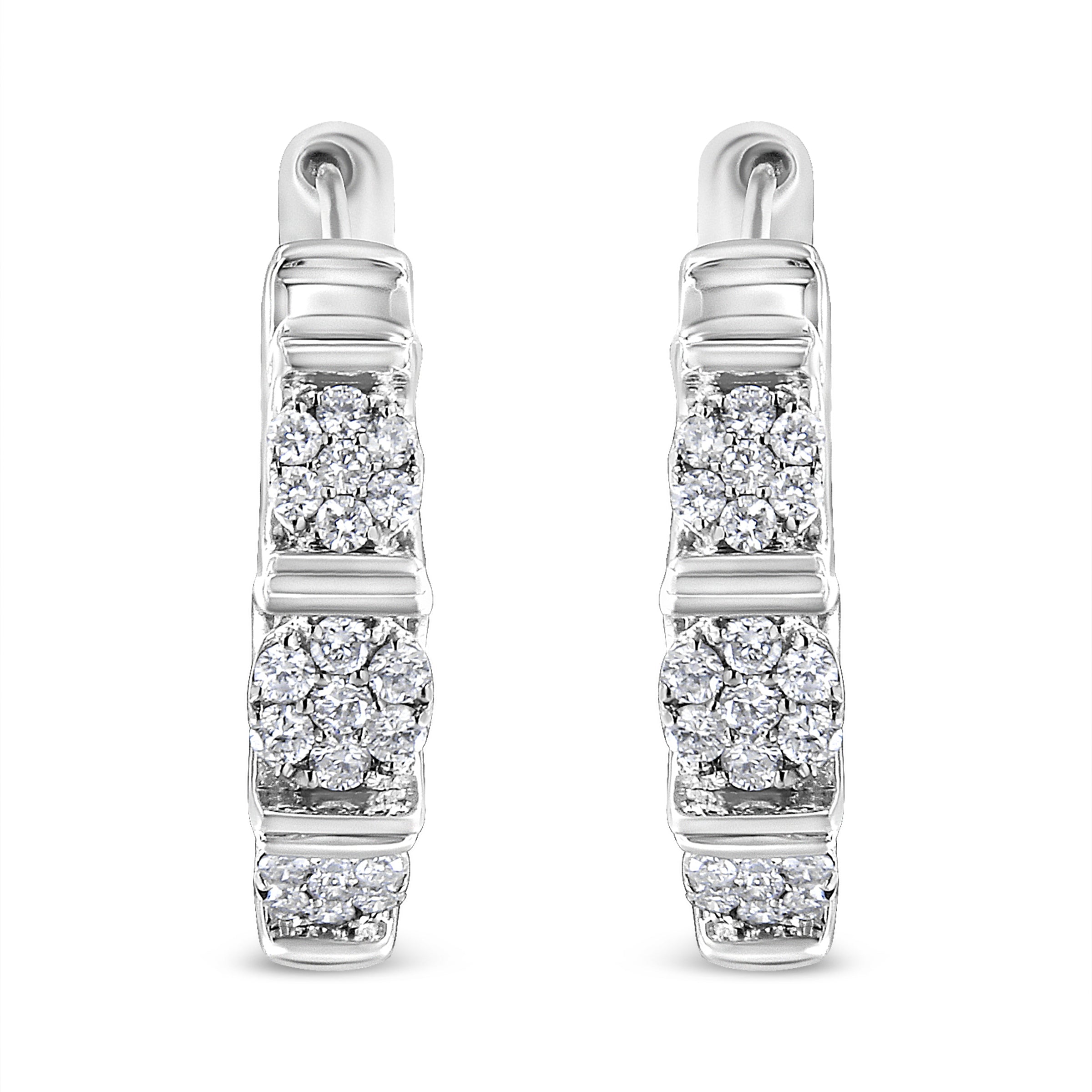 .925 Sterling Silver 1/2 Cttw Lab Grown Round Diamond Floral Cluster Hoop Earrings (F-G Color, SI1-SI2 Clarity)