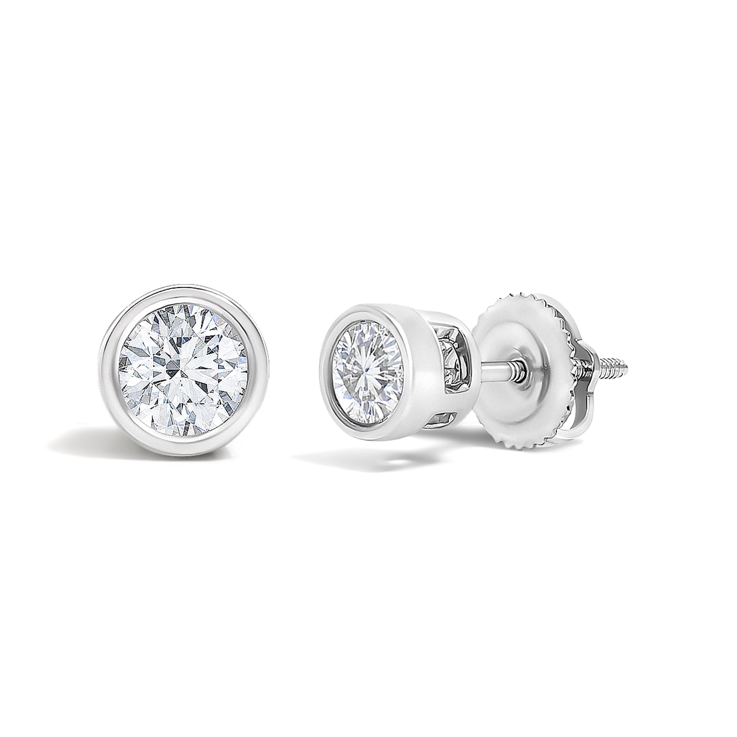 14K White Gold 1/2 Cttw Lab Grown Diamond Bezel Solitaire Stud Earrings
