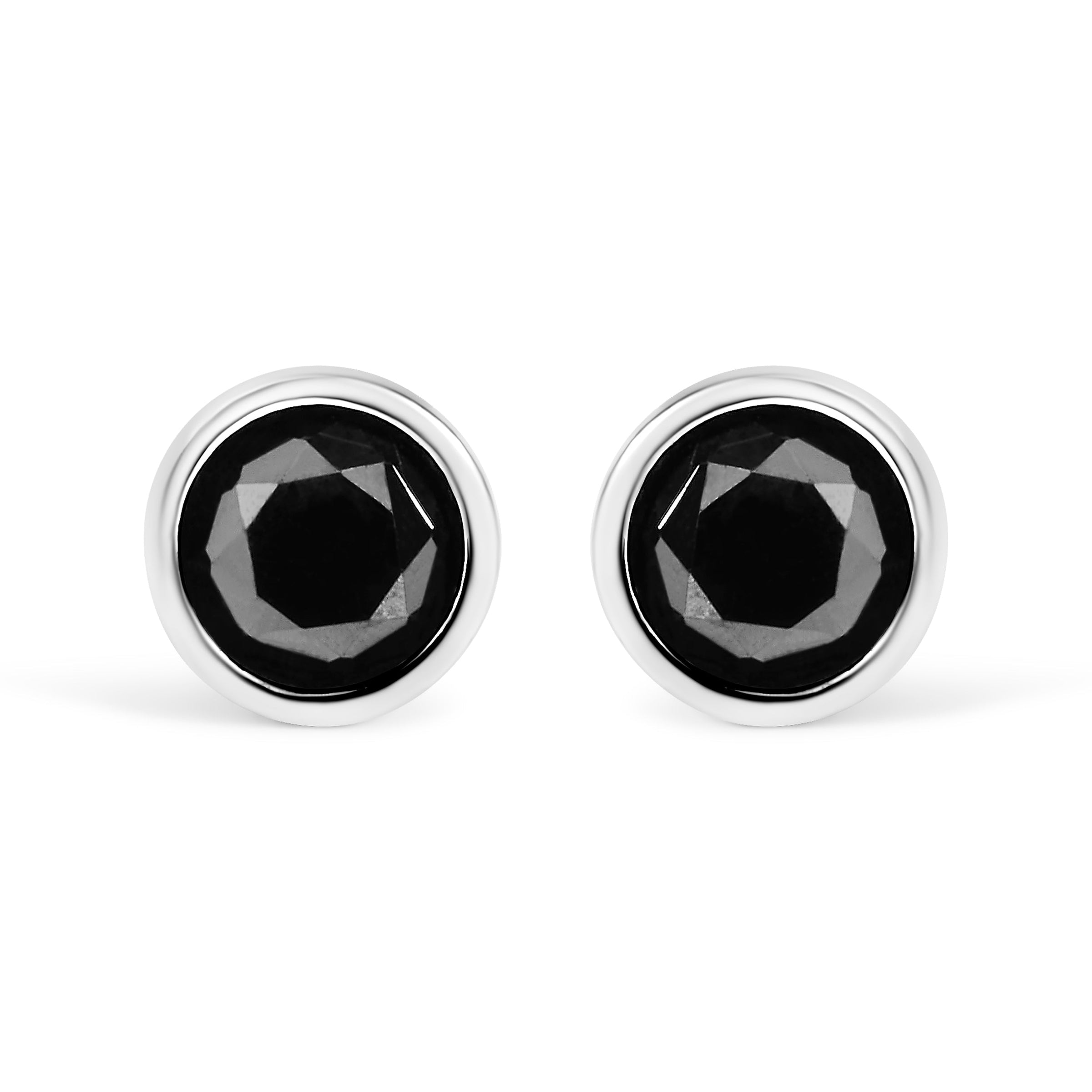 .925 Sterling Silver 4.00 Cttw Round Brilliant-Cut Black Diamond Bezel-Set Stud Earrings with Screw Backs (Fancy Color-Enhanced, I2-I3 Clarity)
