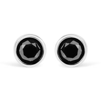 .925 Sterling Silver 4.00 Cttw Round Brilliant-Cut Black Diamond Bezel-Set Stud Earrings with Screw Backs (Fancy Color-Enhanced, I2-I3 Clarity)
