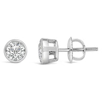 14K White Gold 1.0 Cttw Lab Grown Diamond Screw-Back Classic Bezel Solitaire Stud Earrings (G-H Color, VS2-SI1 Clarity)