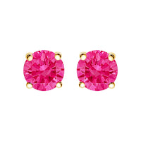 14K Yellow Gold 1.00 Cttw Round Brilliant Cut Lab Grown Pink Diamond 4-Prong Classic Solitaire Earrings (Pink Color, VVS2-VS1 Clarity)
