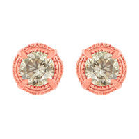 14K Yellow Gold Plated .925 Sterling Silver 1.0 Cttw Round Brilliant Cut Diamond Solitaire Milgrain Stud Earrings (K-L Color, I2-I3 Clarity)
