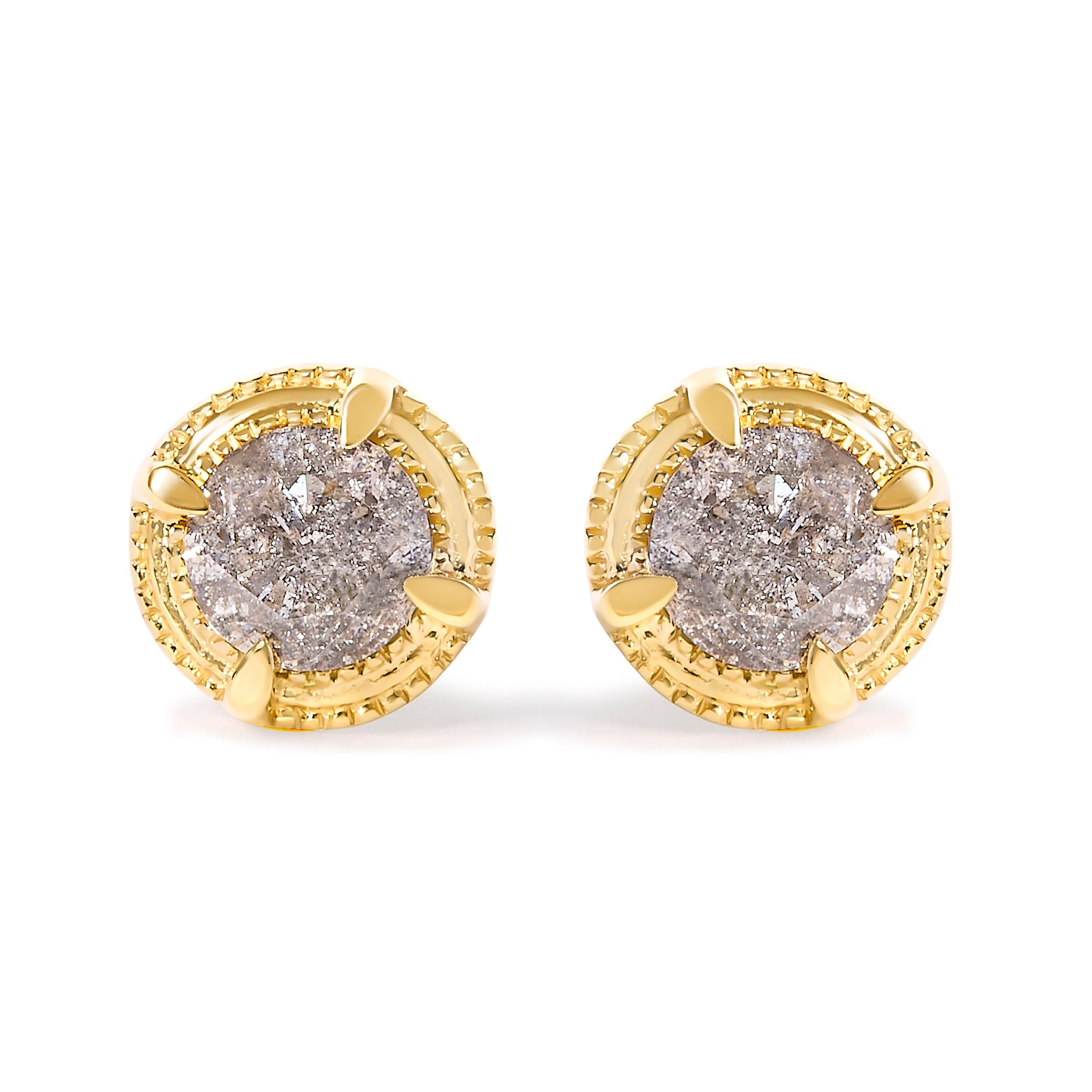 14K Yellow Gold Plated .925 Sterling Silver 1.0 Cttw Round Brilliant Cut Diamond Solitaire Milgrain Stud Earrings (K-L Color, I2-I3 Clarity)