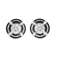 Black Rhodium Plated .925 Sterling Silver Round 1-1/2 cttw Diamond Double Halo 4-Prong Solitaire Milgrain Stud Earrings (H-I Color, I2-I3 Clarity)