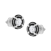 Black Rhodium Plated .925 Sterling Silver Round 1-1/2 cttw Diamond Double Halo 4-Prong Solitaire Milgrain Stud Earrings (H-I Color, I2-I3 Clarity)